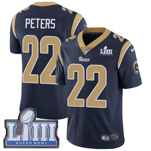 Nike Rams #22 Marcus Peters Navy Blue Team Color Super Bowl LIII Bound Youth Stitched