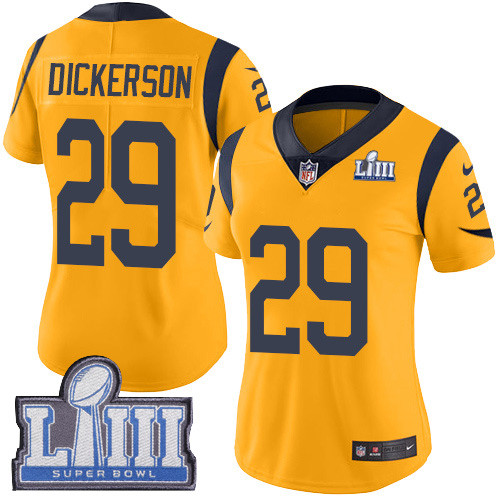 Nike Rams #29 Eric Dickerson Gold Super Bowl LIII Bound Women's Stitched NFL Limited