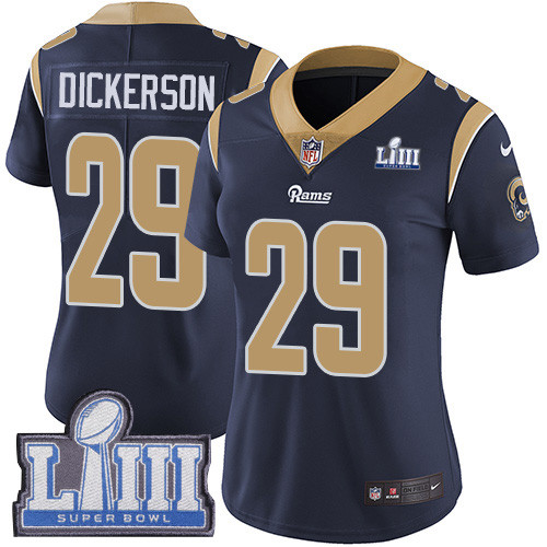Nike Rams #29 Eric Dickerson Navy Blue Team Color Super Bowl LIII Bound Women's