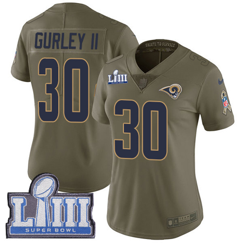 Nike Rams #30 Todd Gurley II Olive Super Bowl LIII Bound Women's Stitched NFL Limited