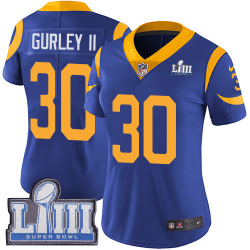 Nike Rams #30 Todd Gurley II Royal Blue Alternate Super Bowl LIII Bound Women's Stitched NFL