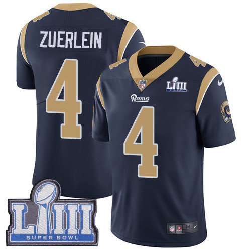 Nike Rams #4 Greg Zuerlein Navy Blue Team Color Super Bowl LIII Bound Youth Stitched NFL Vapor Untouchable Limited