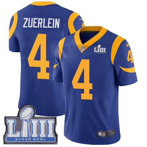 Nike Rams #4 Greg Zuerlein Royal Blue Alternate Super Bowl LIII Bound Youth Stitched NFL