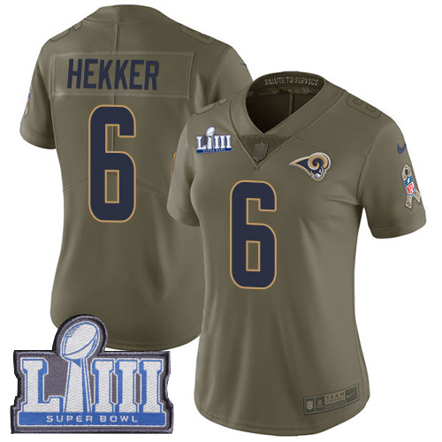 Nike Rams #6 Johnny Hekker Olive Super Bowl LIII Bound Women's Stitched NFL Limited