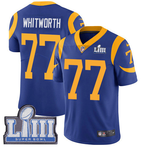 Nike Rams #77 Andrew Whitworth Royal Blue Alternate Super Bowl LIII Bound Youth