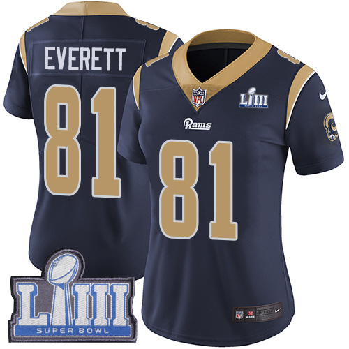 Nike Rams #81 Gerald Everett Navy Blue Team Color Super Bowl LIII Bound Women's