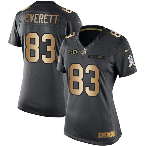 Nike Rams #83 Gerald Everett Black Women's Stitched NFL Limited Gold Salute to Service Jersey