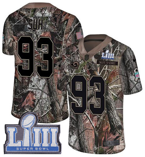 Nike Rams #93 Ndamukong Suh Camo Super Bowl LIII Bound Men's Stitched NFL Limited Rush Realtree Jersey