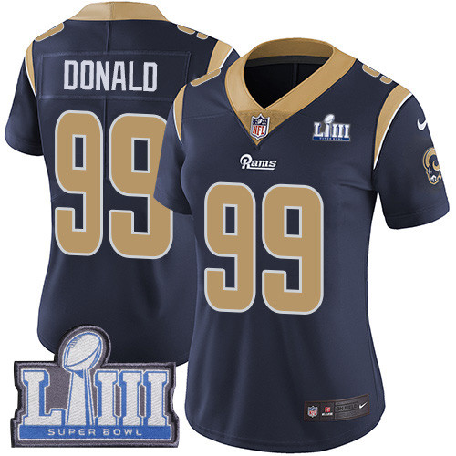 Nike Rams #99 Aaron Donald Navy Blue Team Color Super Bowl LIII Bound Women's
