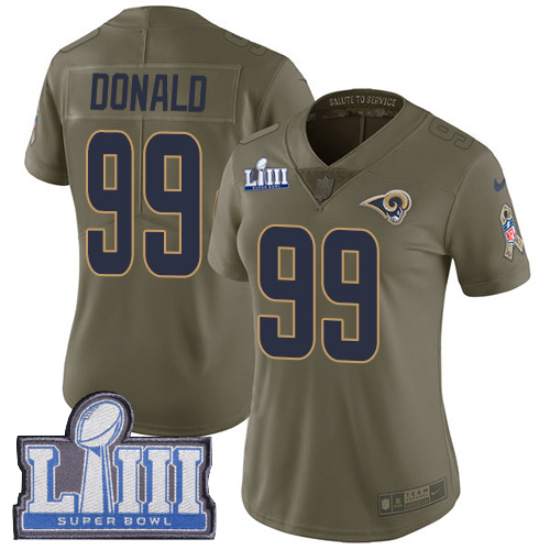 Nike Rams #99 Aaron Donald Olive Super Bowl LIII Bound Women's Stitched NFL Limited
