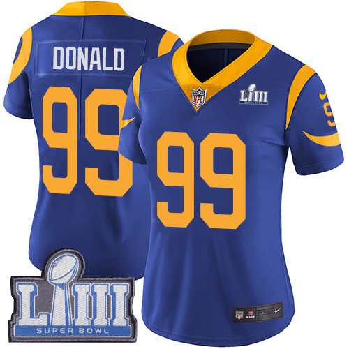 Nike Rams #99 Aaron Donald Royal Blue Alternate Super Bowl LIII Bound Women's Stitched NFL Vapor Untouchable Limited