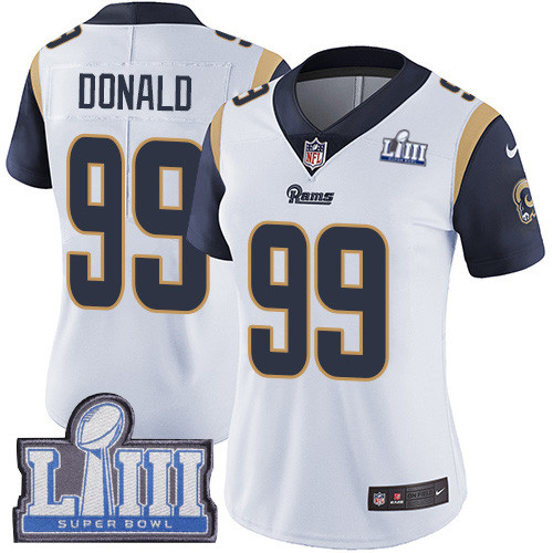 Nike Rams #99 Aaron Donald White Super Bowl LIII Bound Women's Stitched NFL Vapor