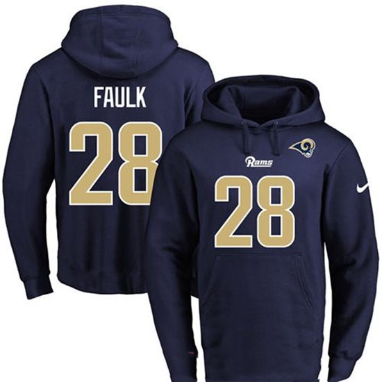 Nike Rams 28 Marshall Faulk Navy Men's Pullover Hoodie