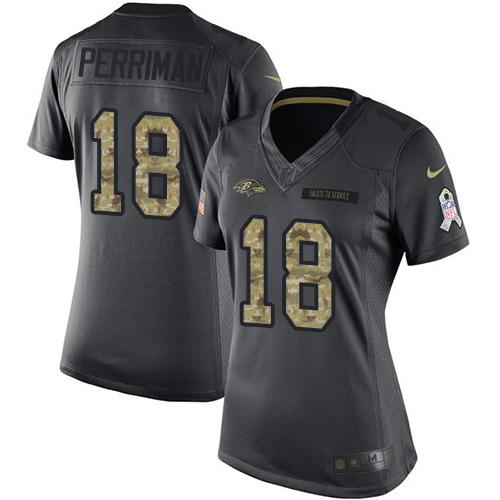 Nike Ravens #18 Breshad Perriman Black Women's Stitched NFL Limited 2016 Salute to Service Jersey