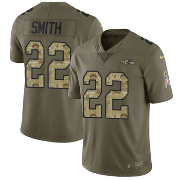 Nike Ravens #22 Jimmy Smith Olive Camo Men's Stitched NFL Limited 2017 Salute To Service Jersey