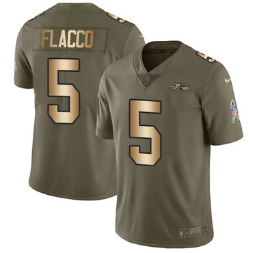 Nike Ravens #5 Joe Flacco Olive Gold Men's Stitched NFL Limited 2017 Salute To Service Jersey