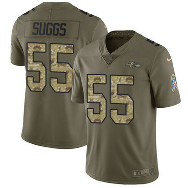 Nike Ravens #55 Terrell Suggs Olive Camo Men's Stitched NFL Limited 2017 Salute To Service Jersey