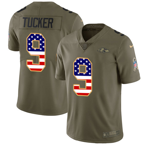 Nike Ravens #9 Justin Tucker Olive USA Flag Men's Stitched NFL Limited 2017 Salute To Service Jersey