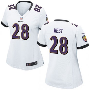 Nike Ravens 28 Terrance West White Women Game Jersey