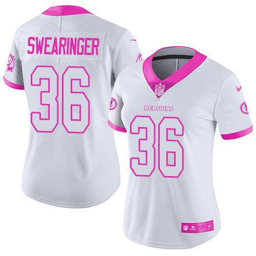 Nike Redskins #36 D.J. Swearinger White Pink Women's Stitched NFL Limited Rush Fashion Jersey