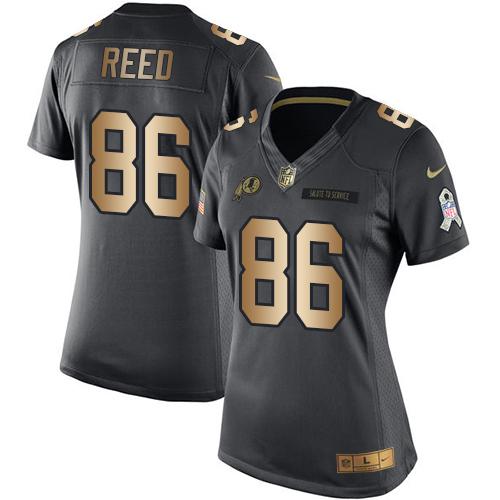 Nike Redskins #86 Jordan Reed Black Women's Stitched NFL Limited Gold Salute to Service Jersey