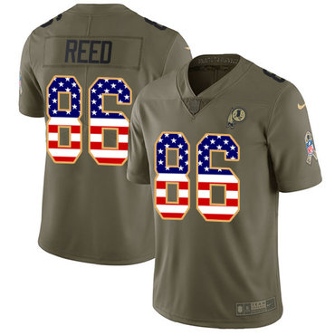 Nike Redskins #86 Jordan Reed Olive USA Flag Men's Stitched NFL Limited 2017 Salute To Service Jersey