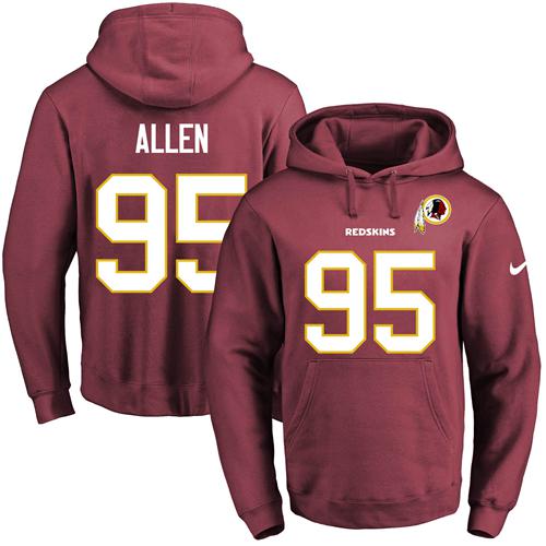 Nike Redskins #95 Jonathan Allen Burgundy Red Name & Number Pullover NFL Hoodie