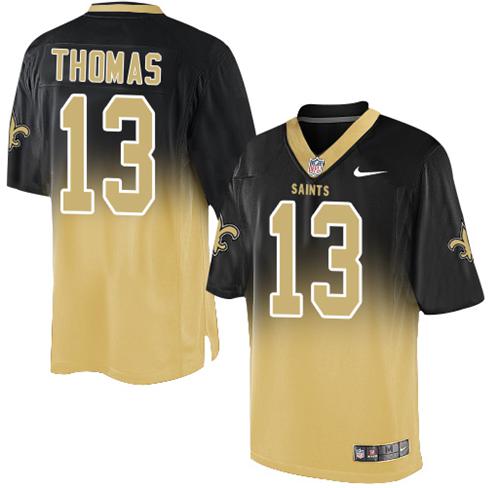 Nike Saints #13 Michael Thomas Black Gold Men's Stitched NFL Elite Fadeaway Fashion Jersey