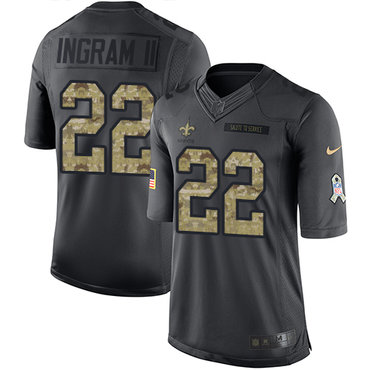 Nike Saints #22 Mark Ingram II Black Youth Stitched NFL Limited 2016 Salute to Service Jersey