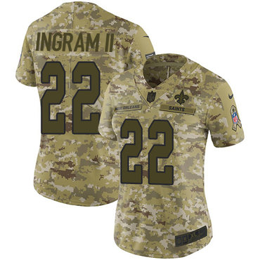 Nike Saints #22 Mark Ingram II Camo Women's Stitched NFL Limited 2018 Salute to Service Jersey