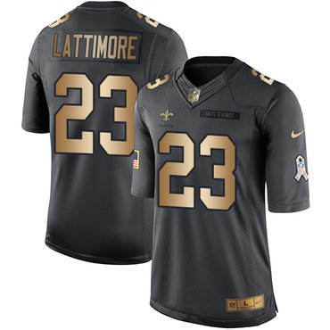 Nike Saints #23 Marshon Lattimore Black Men's Stitched NFL Limited Gold Salute To Service Jersey