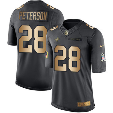 Nike Saints #28 Adrian Peterson Black Men's Stitched NFL Limited Gold Salute To Service Jersey
