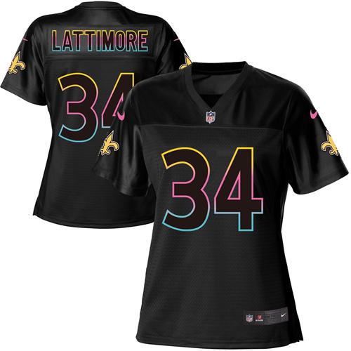Nike Saints #34 Marshon Lattimore Black Women's NFL Fashion Game Jersey