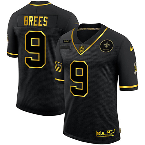 Nike Saints 9 Drew Brees Black Gold 2020 Salute To Service Limited Jersey