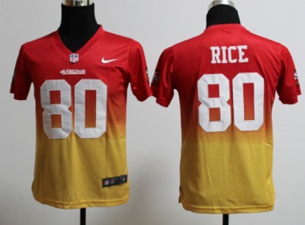 Nike San Francisco 49ers #80 Jerry Rice Red_Gold Fadeaway Kids Jersey