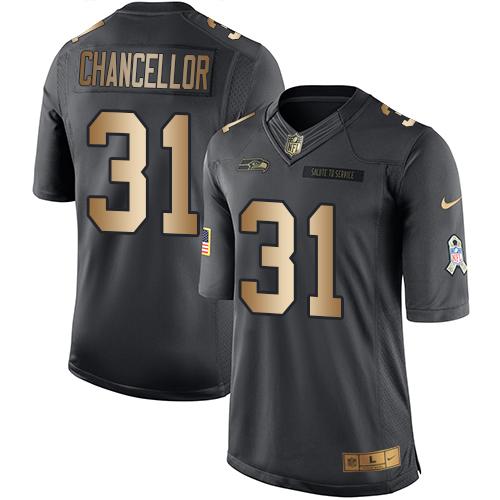 Nike Seahawks #31 Kam Chancellor Black Youth Stitched NFL Limited Gold Salute to Service Jersey