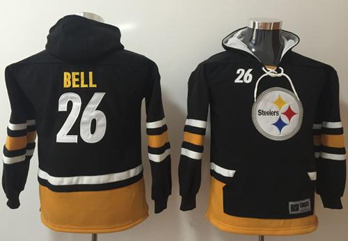 Nike Steelers #26 Le'Veon Bell Black Gold Youth Name & Number Pullover NFL Hoodie