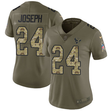 Nike Texans #24 Johnathan Joseph Olive Camo Women's Stitched NFL Limited 2017 Salute to Service Jersey