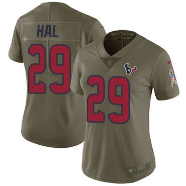 Nike Texans #29 Andre Hal Olive Women's Stitched NFL Limited 2017 Salute to Service Jersey