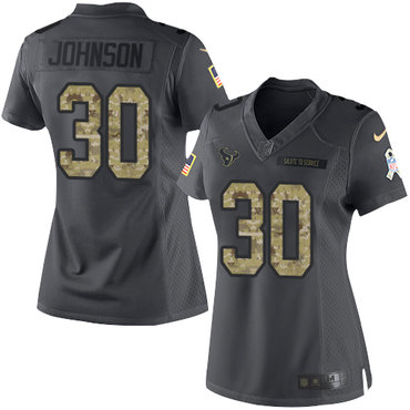 Nike Texans #30 Kevin Johnson Black Women's Stitched NFL Limited 2016 Salute to Service Jersey