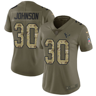 Nike Texans #30 Kevin Johnson Olive Camo Women's Stitched NFL Limited 2017 Salute to Service Jersey