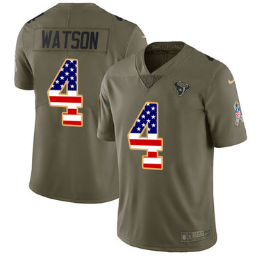 Nike Texans #4 Deshaun Watson Olive USA Flag Men's Stitched NFL Limited 2017 Salute To Service Jersey
