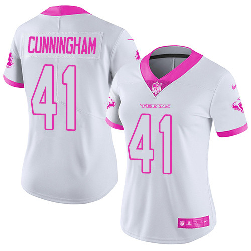 Nike Texans #41 Zach Cunningham White Pink Women's Stitched NFL Limited Rush Fashion Jersey