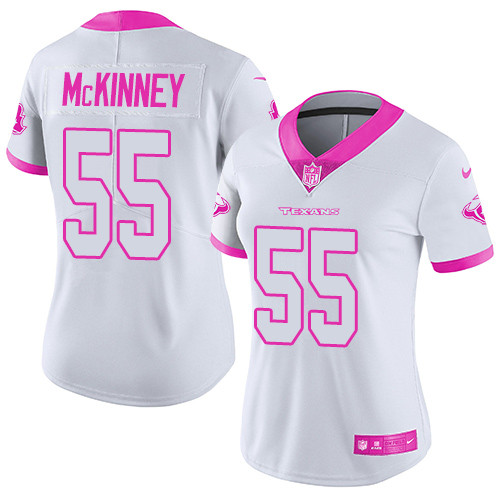 Nike Texans #55 Benardrick McKinney White Pink Women's Stitched NFL Limited Rush Fashion Jersey