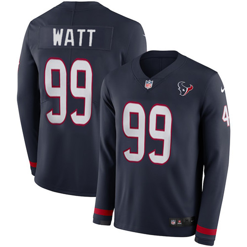 Nike Texans 99 J.J. Watt Navy Women Therma Long Sleeve Jersey