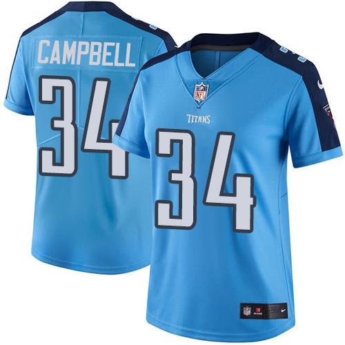 Nike Titans #34 Earl Campbell Light Blue Team Color Women's Stitched NFL Vapor Untouchable Limited Jersey