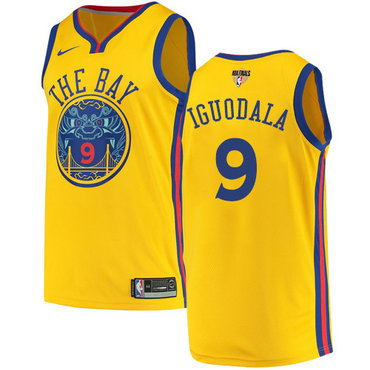 Nike Warriors #9 Andre Iguodala Gold The Finals Patch NBA Swingman City Edition Jersey