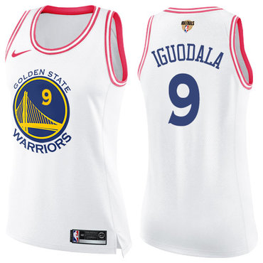 Nike Warriors #9 Andre Iguodala White Pink The Finals Patch Women's NBA Swingman Fashion Jersey