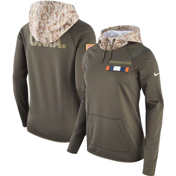 Nike Women's Denver Broncos Olive Salute To Service Sideline Therma Pullover Hoodie
