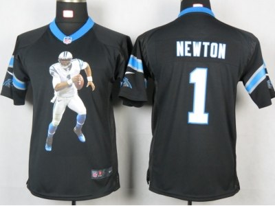 NEW Youth Carolina Panthers 1 Newton Black Portrait Fashion Game Jerseys